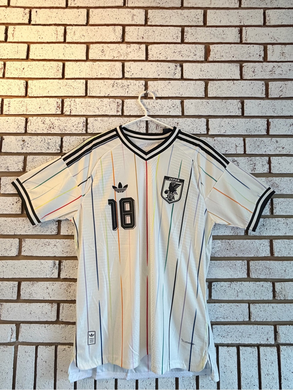 Japan Football Jersey with Multicolor Pinstripes - #18 UEDA